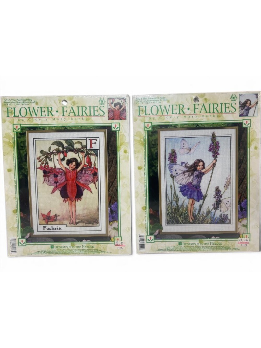 Vintage Flower Fairies Cross Stitch Kits Set Fuchsia & Lavender Fairy 1997